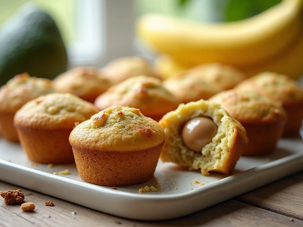 A platter of moist avocado banana muffins served for breakfast