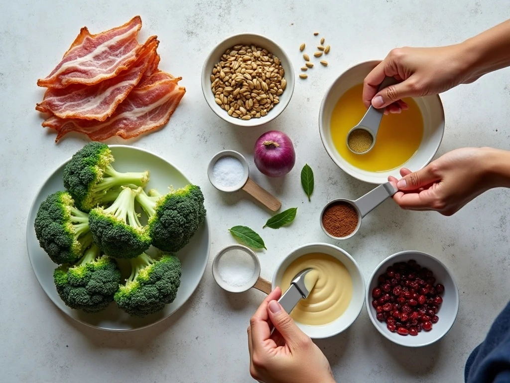 Ingredients for easy bacon broccoli salad