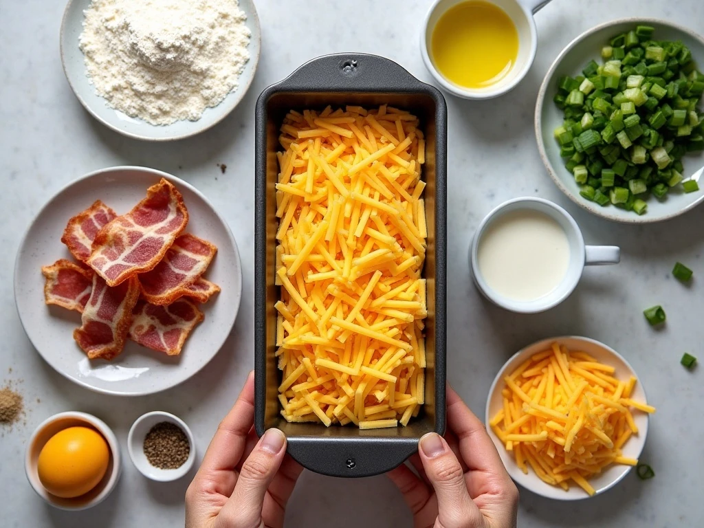 Ingredients for easy bacon cheddar bread