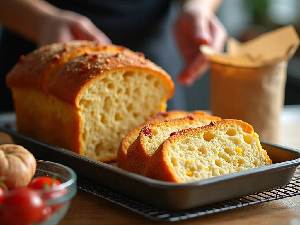 Sliced bacon cheddar bread ready for reheating