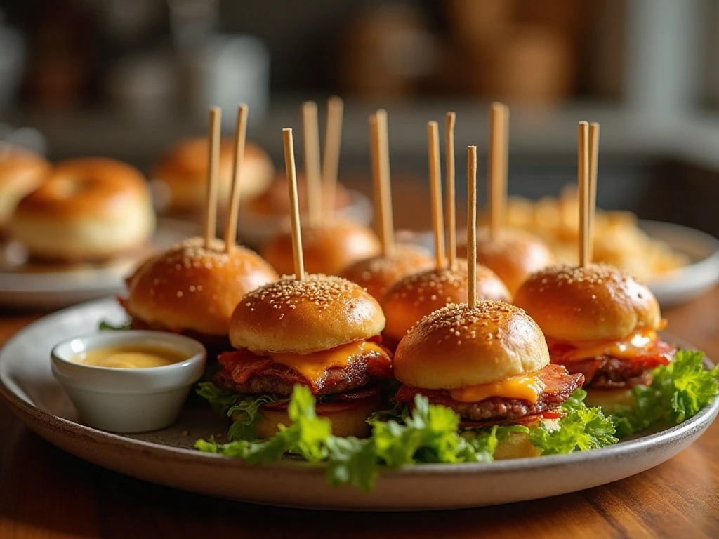 Golden bacon cheeseburger pops served with dipping sauces