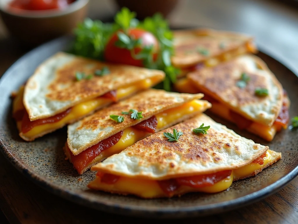 Bacon, egg, and cheese breakfast quesadillas served with salsa