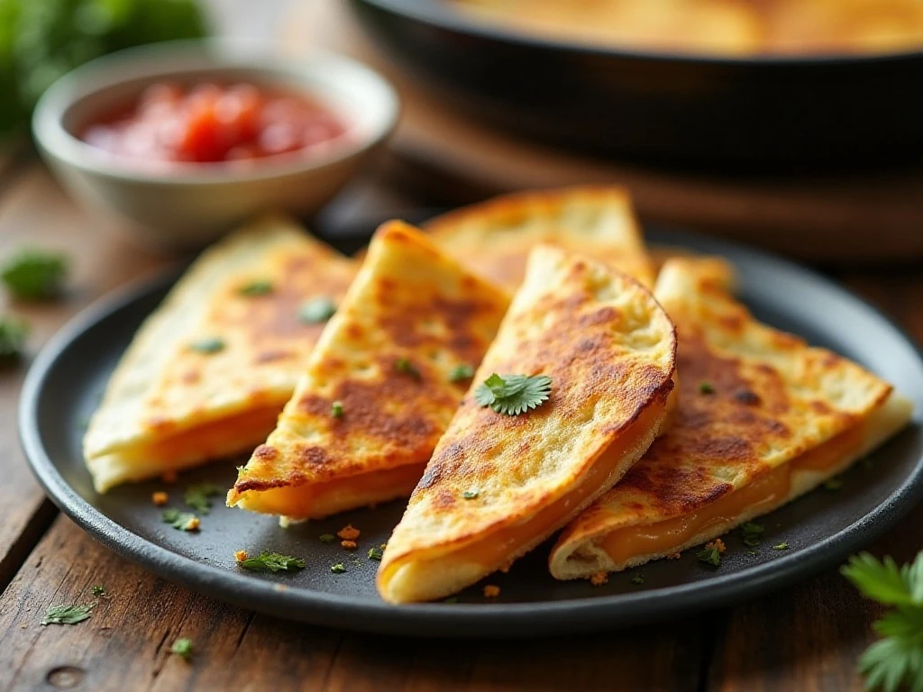 Crisp reheated bacon egg and cheese quesadilla wedges