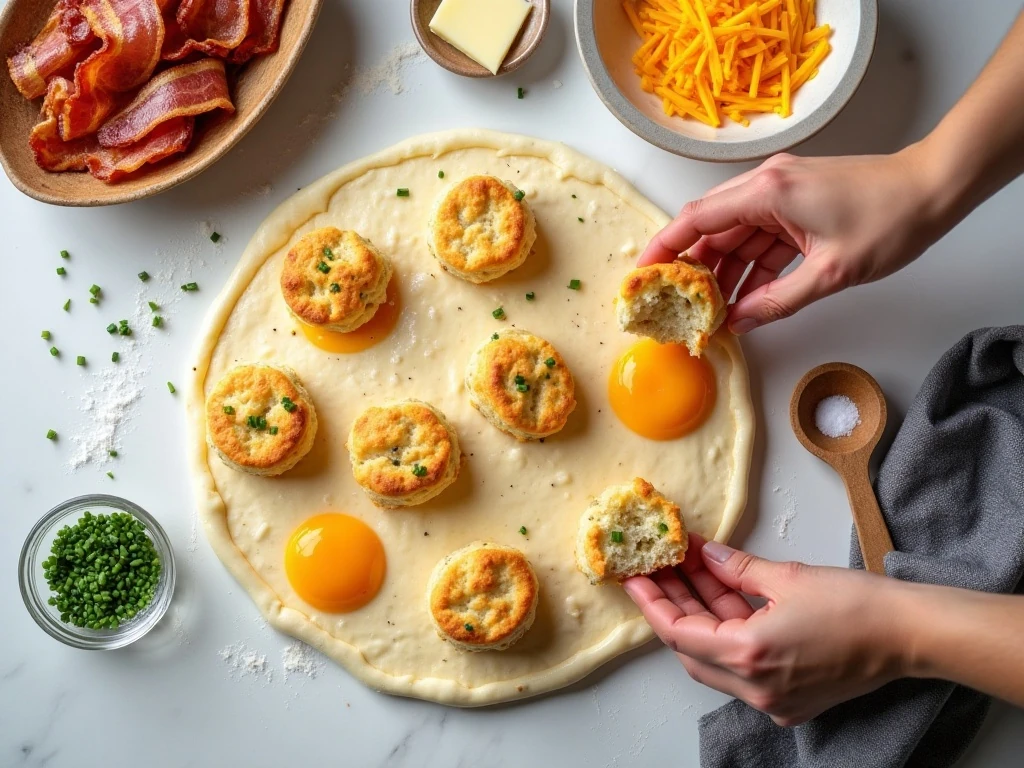 Ingredients for bacon, egg, and cheese breakfast bombs