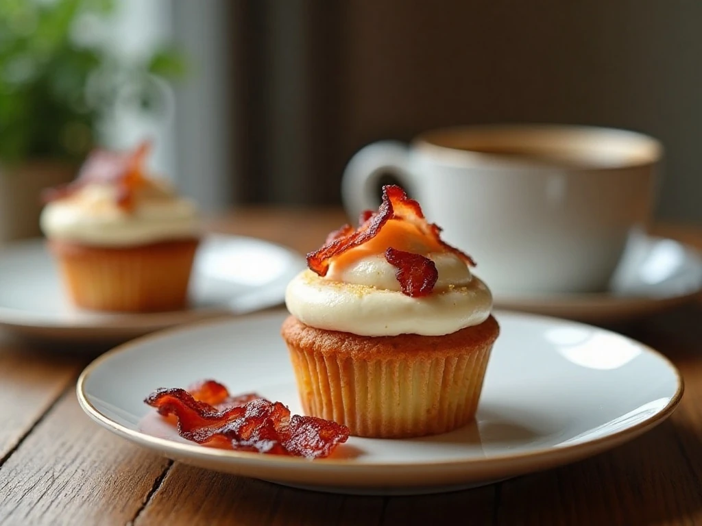 Maple bacon cupcakes served as a brunch dessert