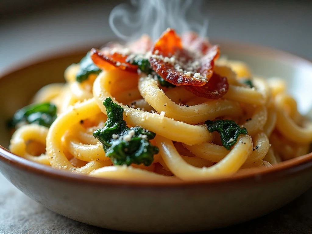 Close-up of creamy pasta with Parmesan garnish