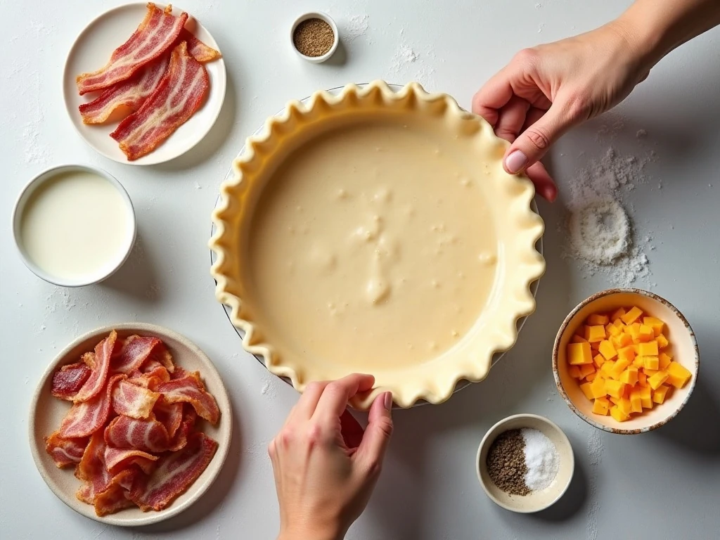 Ingredients for easy bacon Swiss quiche