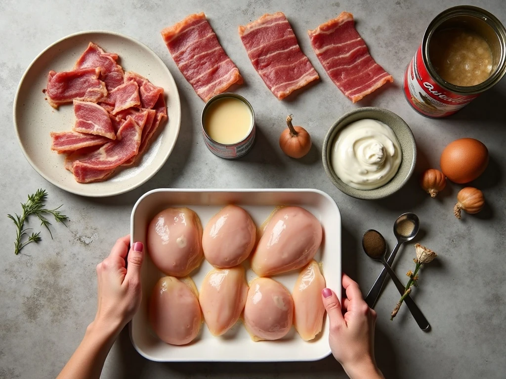 Ingredients for bacon-wrapped chicken with dried beef
