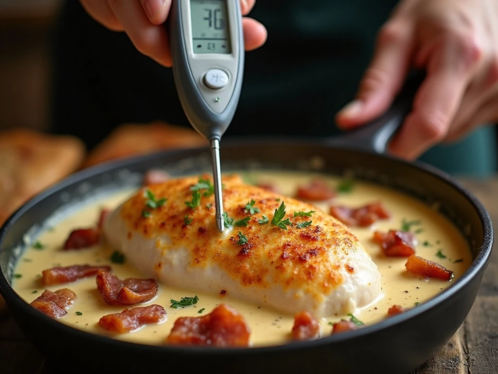 Checking the chicken temperature for doneness