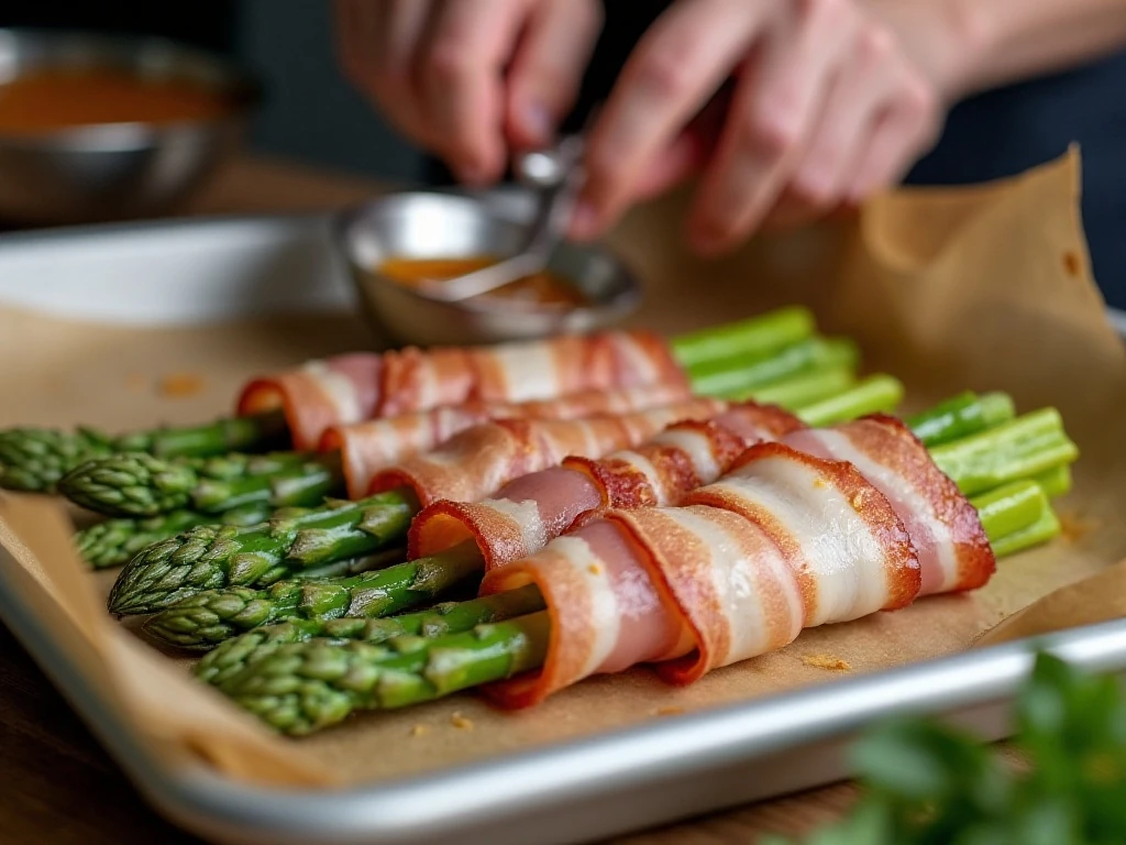 Wrapping bacon around asparagus spears for the shillelagh sticks recipe