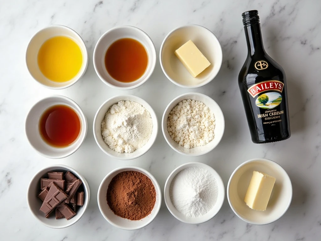 Ingredients for Baileys brownies and Irish cream frosting