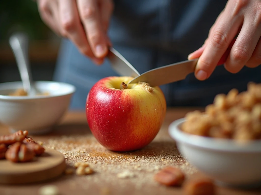Coring apples while leaving the bottoms intact for baked apples
