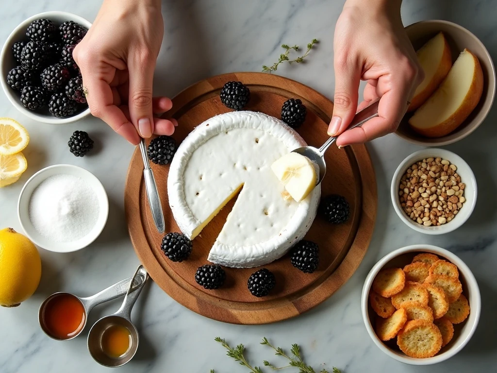 Ingredients for baked Brie with blackberry compote