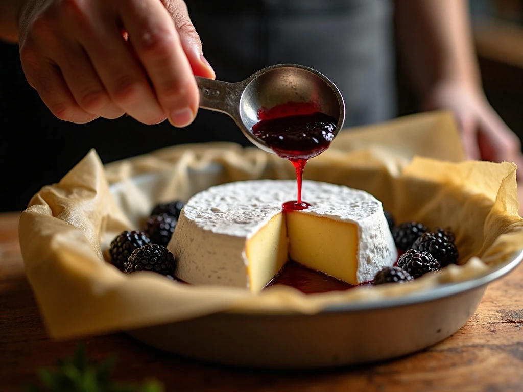 Rind-on Brie prepared for gentle baking