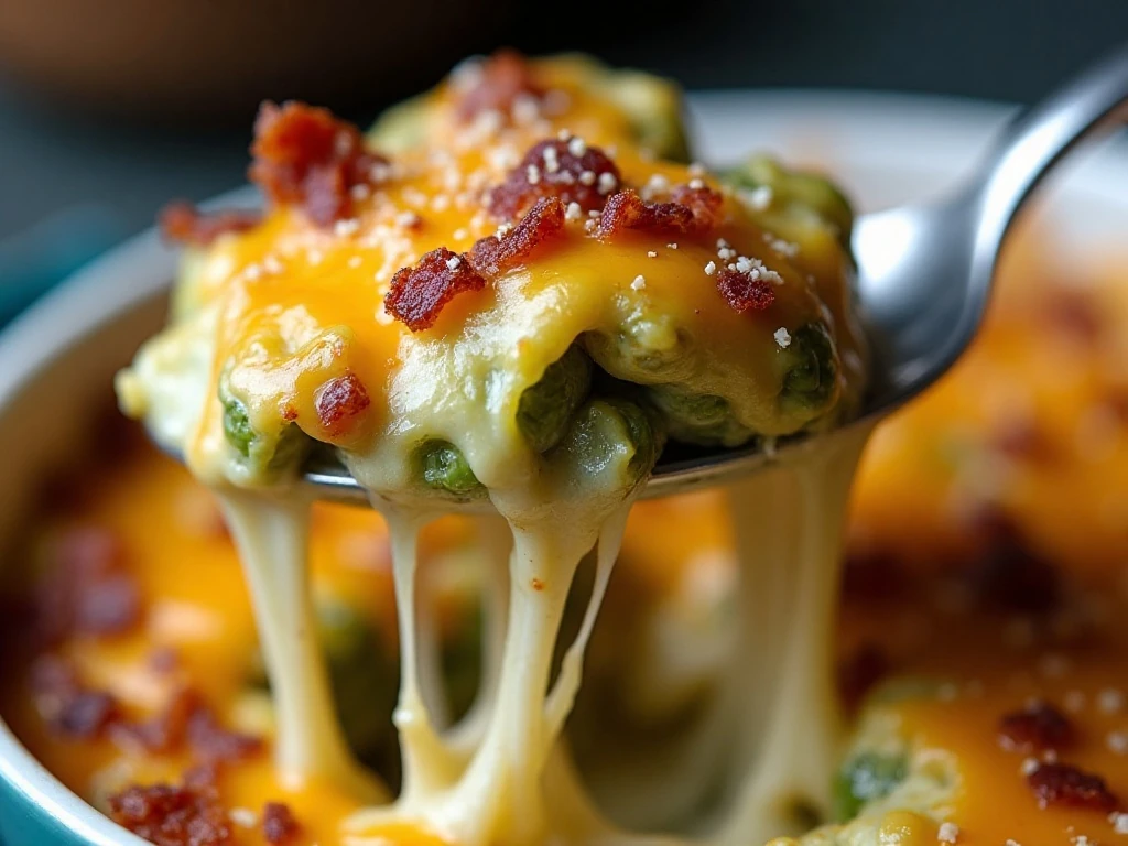 Close-up of cheesy Brussels sprouts with bacon ready to serve