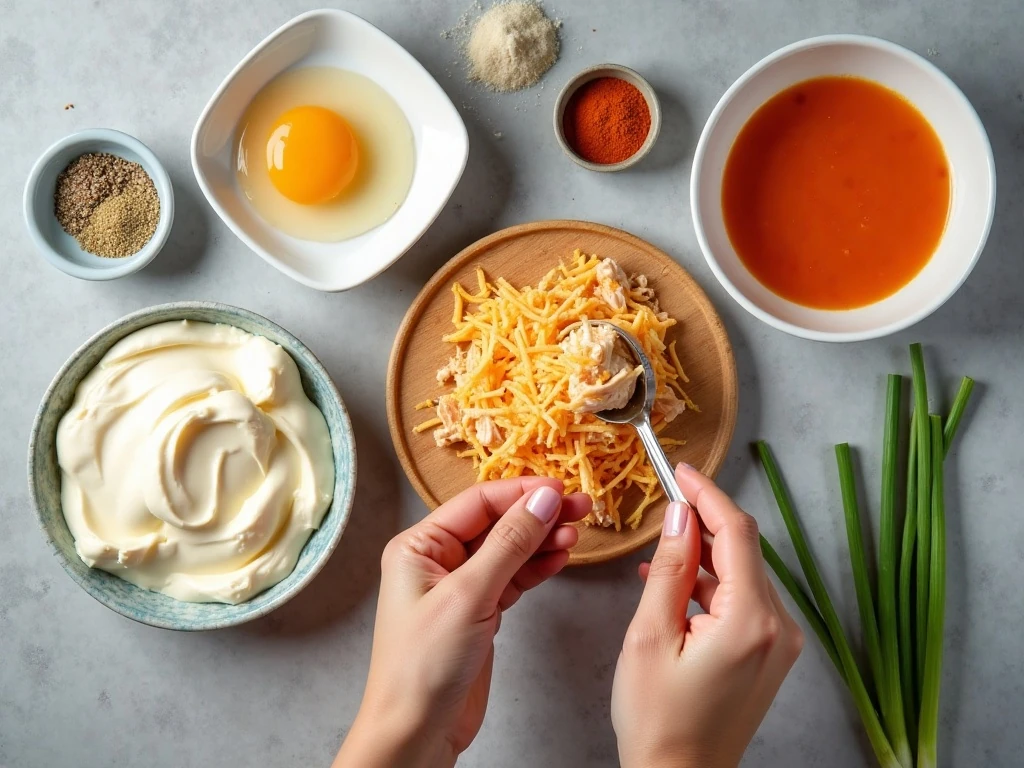 Ingredients for baked Buffalo chicken rangoons