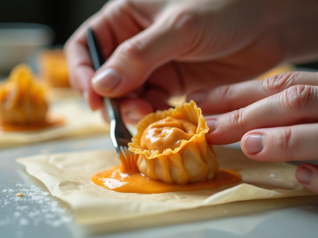 Filling and sealing wonton wrappers for Buffalo chicken rangoons