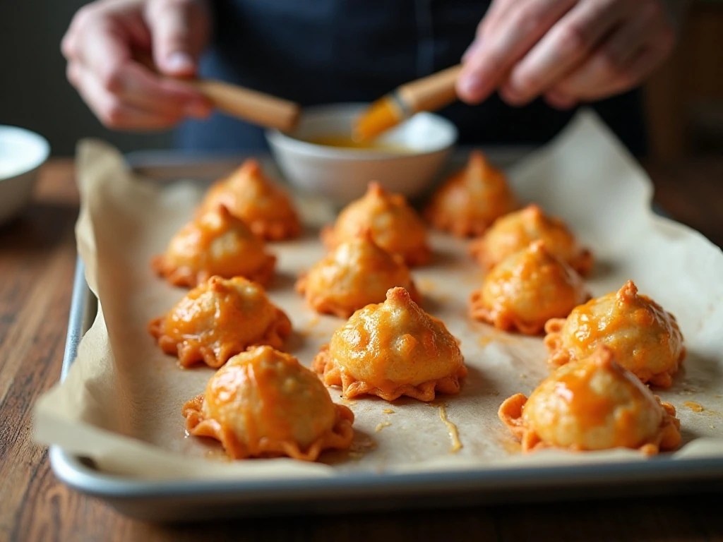 Prepared Buffalo chicken rangoons ready to bake