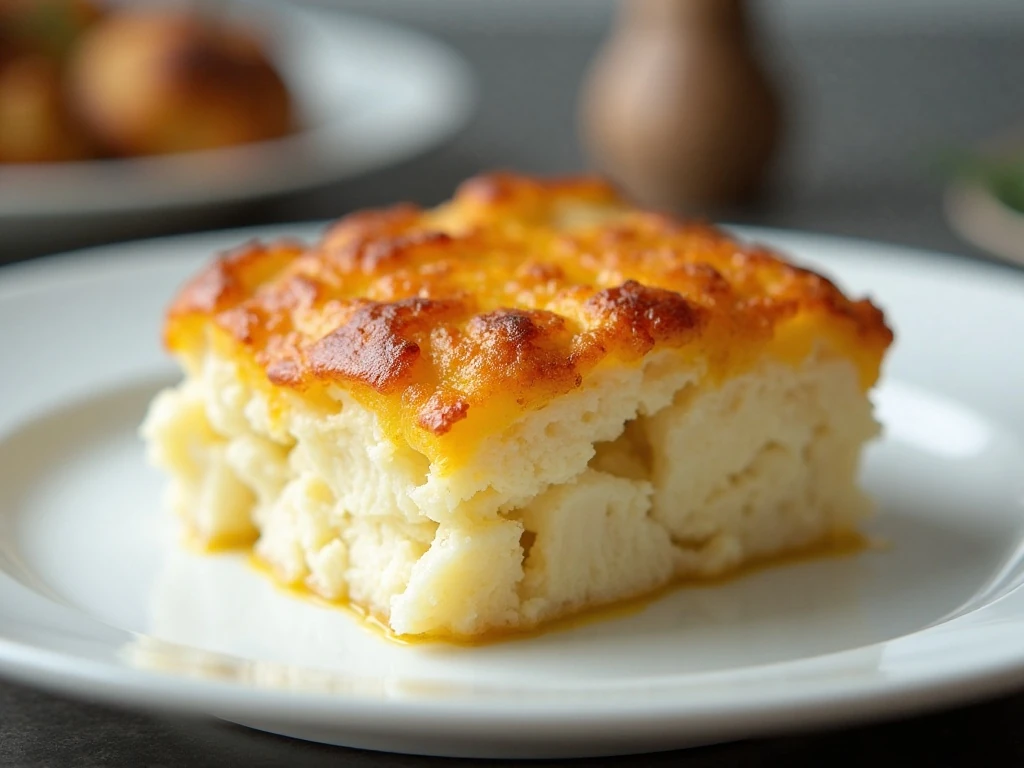 Reheated portion of baked cauliflower casserole with a crisp topping