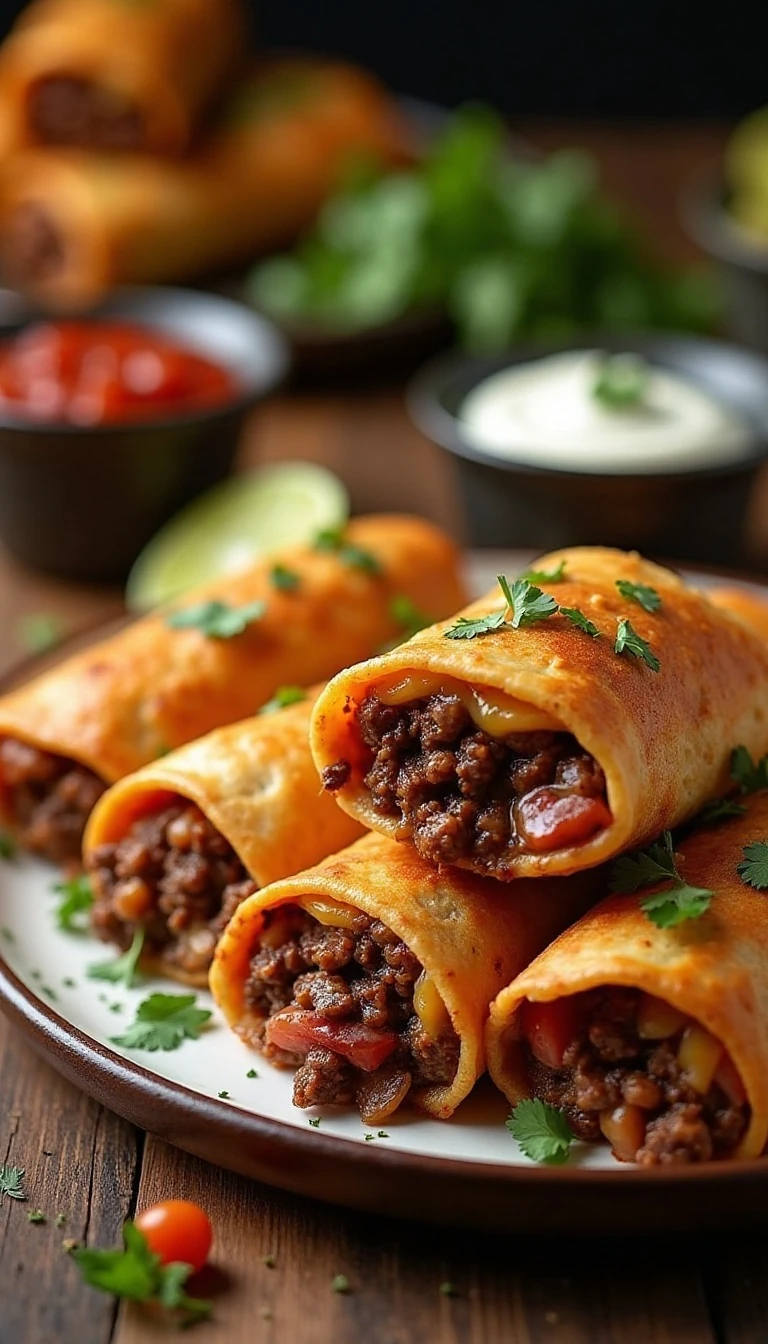 Baked Cheesy Beef Chimichangas Recipe