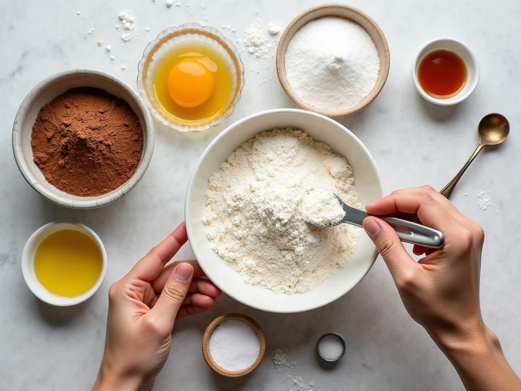 Ingredients for baked chocolate donuts and chocolate glaze