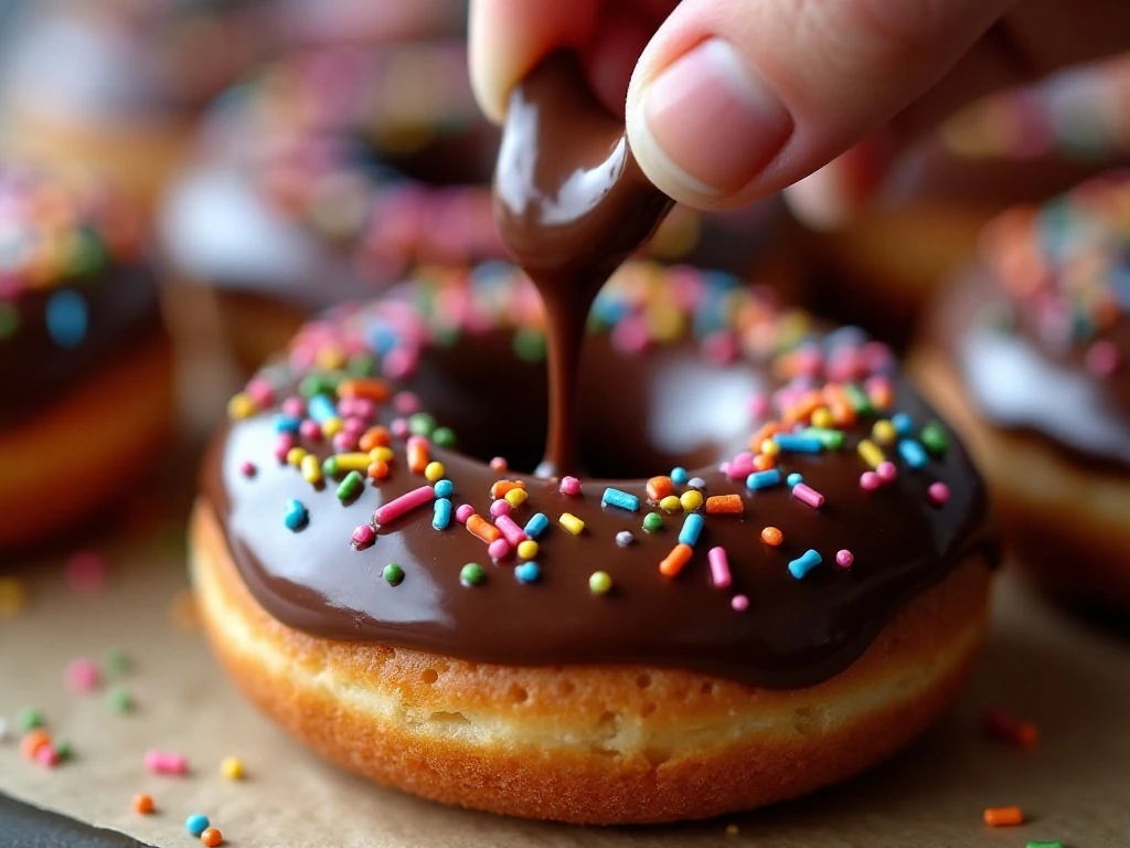 Chocolate glazed donuts topped with sprinkles