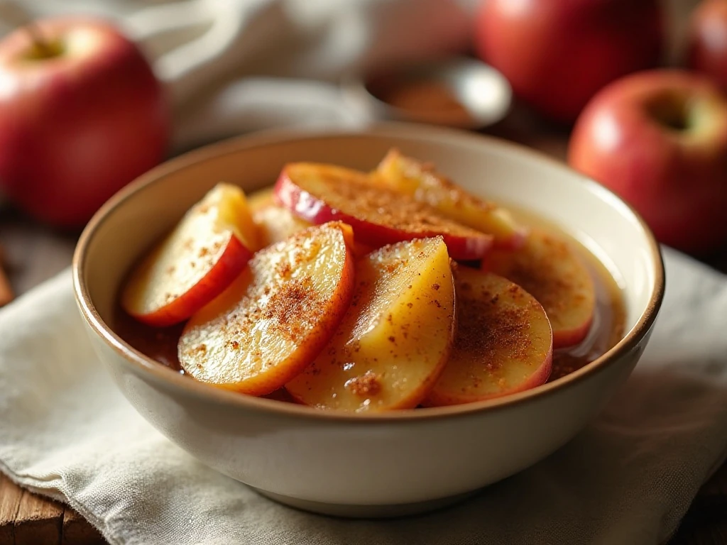 Warm baked cinnamon apples in a buttery cinnamon sauce