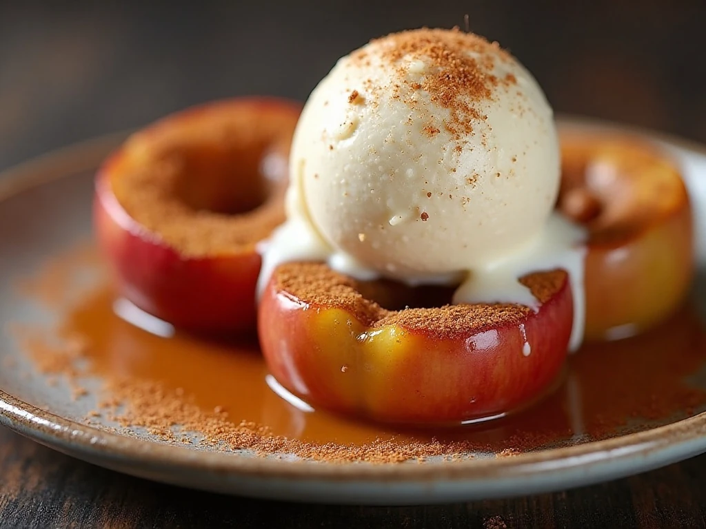 Baked cinnamon apples served with vanilla ice cream