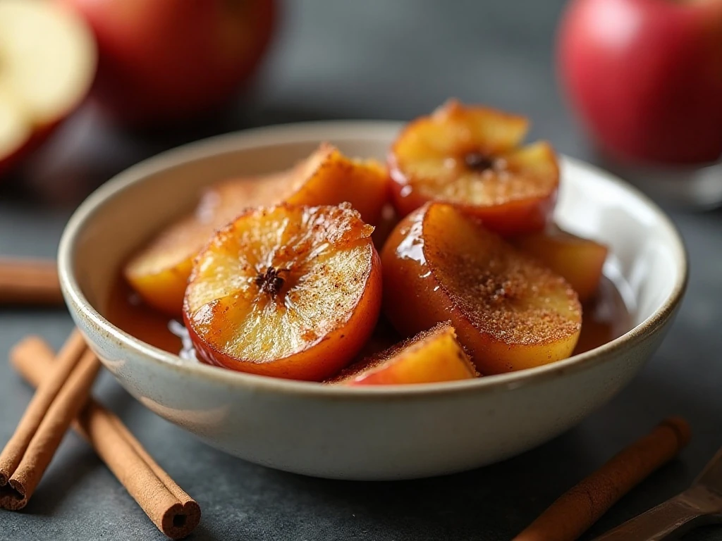 Reheated baked cinnamon apples with buttery sauce