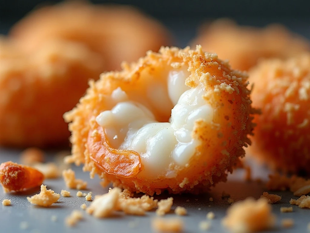 Close-up of the crunchy coconut coating on baked shrimp