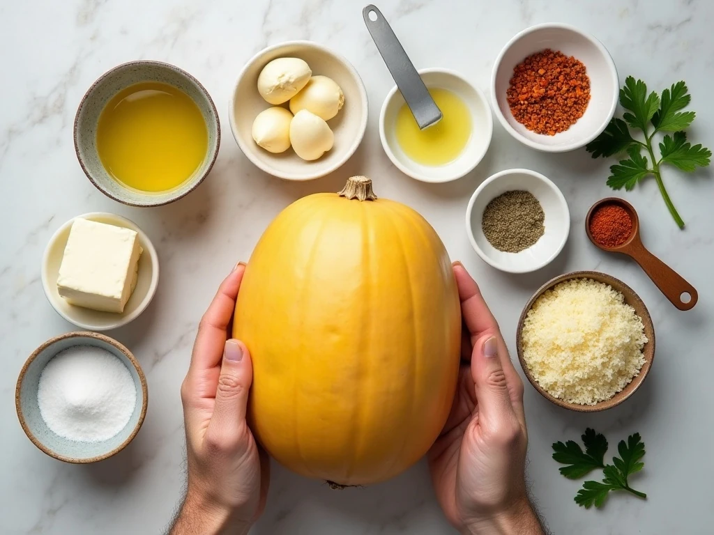 Ingredients for four-cheese garlic spaghetti squash