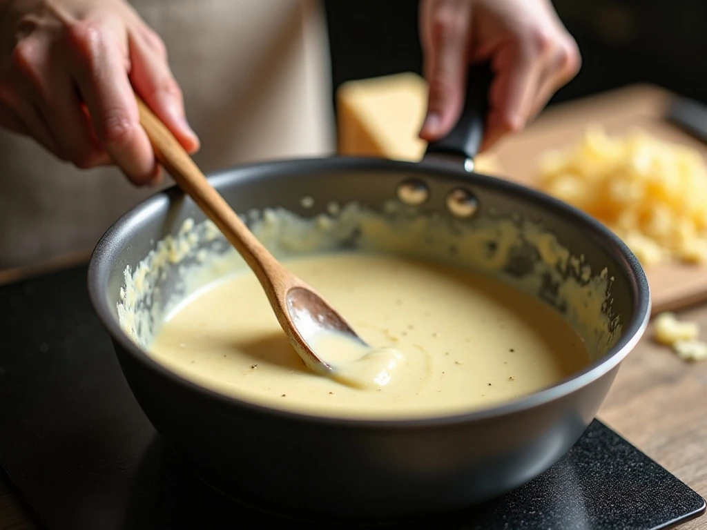 Smooth garlic cream sauce prepared for spaghetti squash