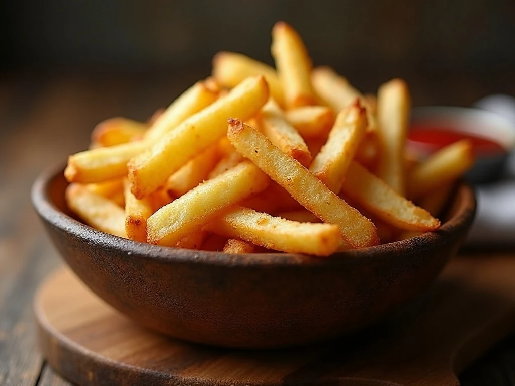 Crispy baked French fries served hot in a bowl