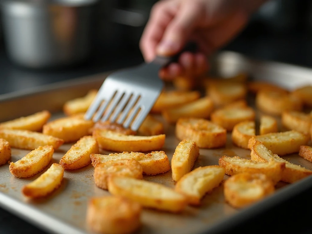 Turning baked fries for even browning