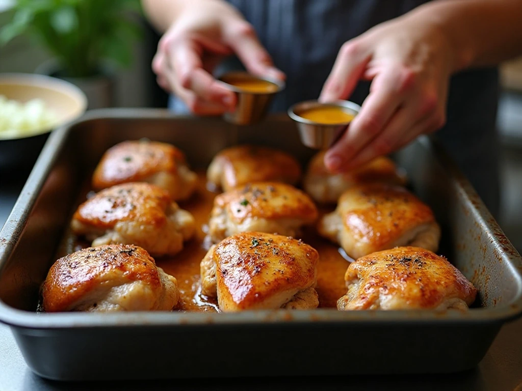 Chicken thighs arranged skin-side up for baking
