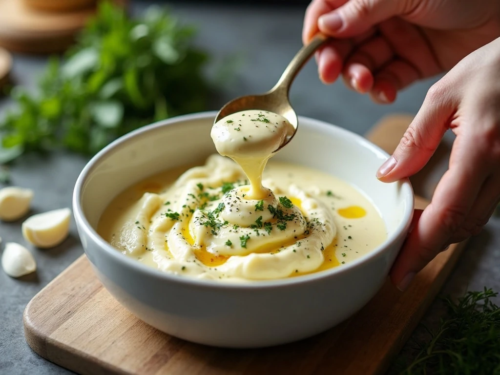 Mixing the creamy goat cheese dip ingredients before baking