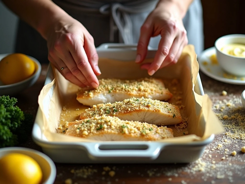 Preparing seasoned haddock for baking
