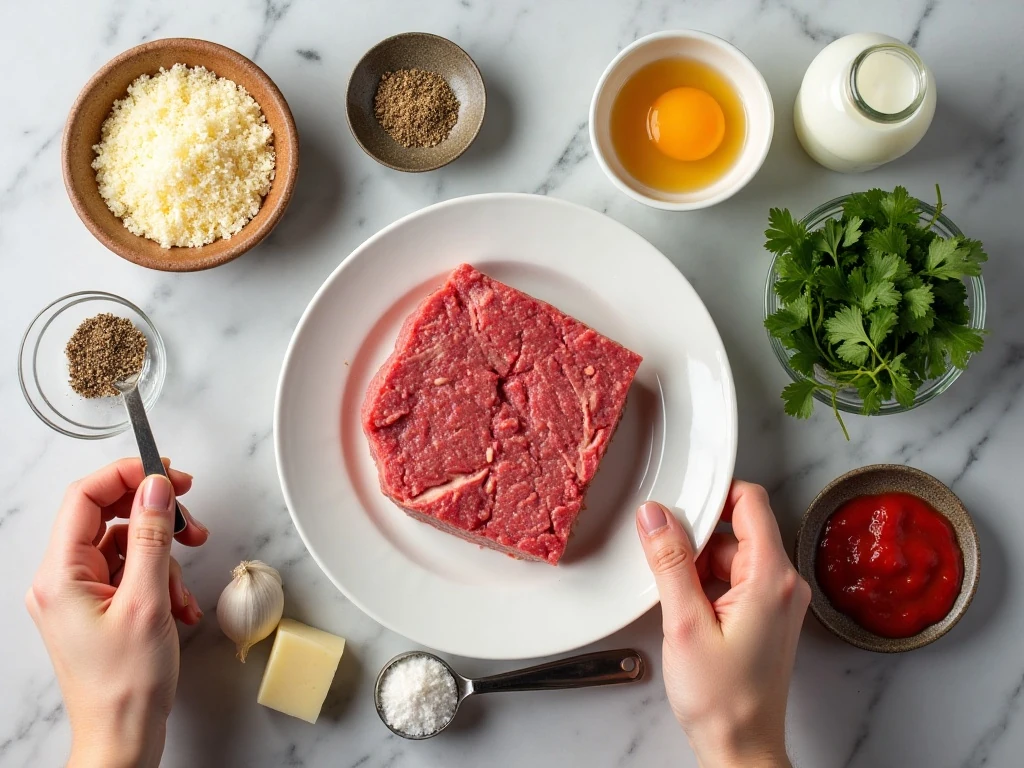 Ingredients for easy baked meatballs Parmesan