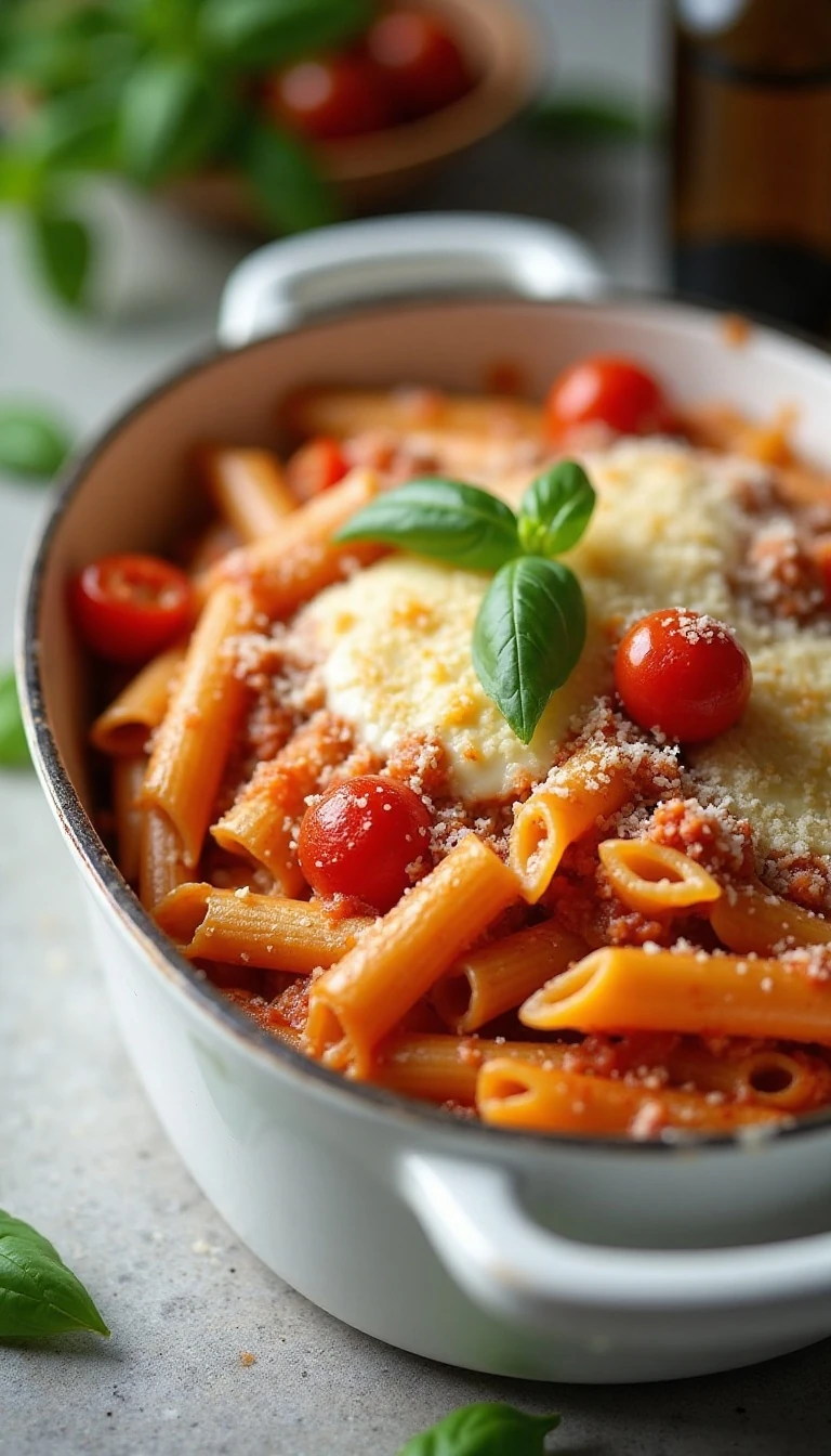 Baked Penne with Tomatoes and Turkey Recipe