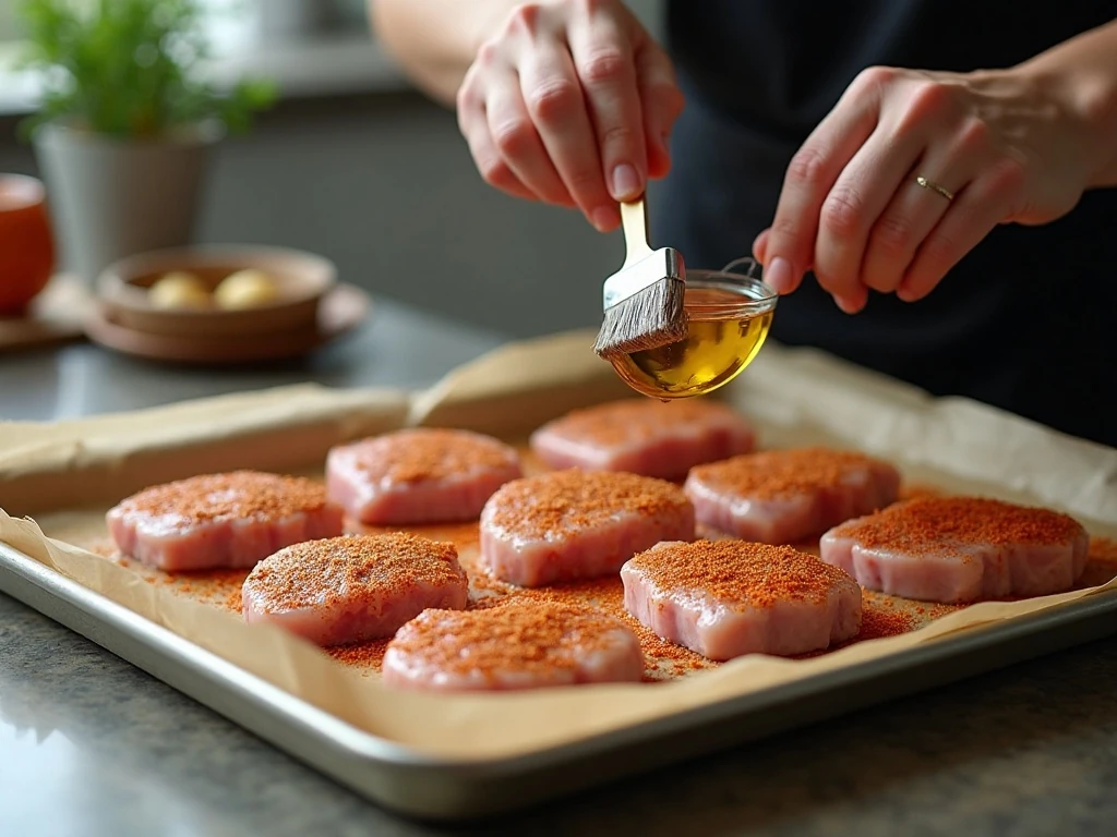 Seasoning pork chops before baking