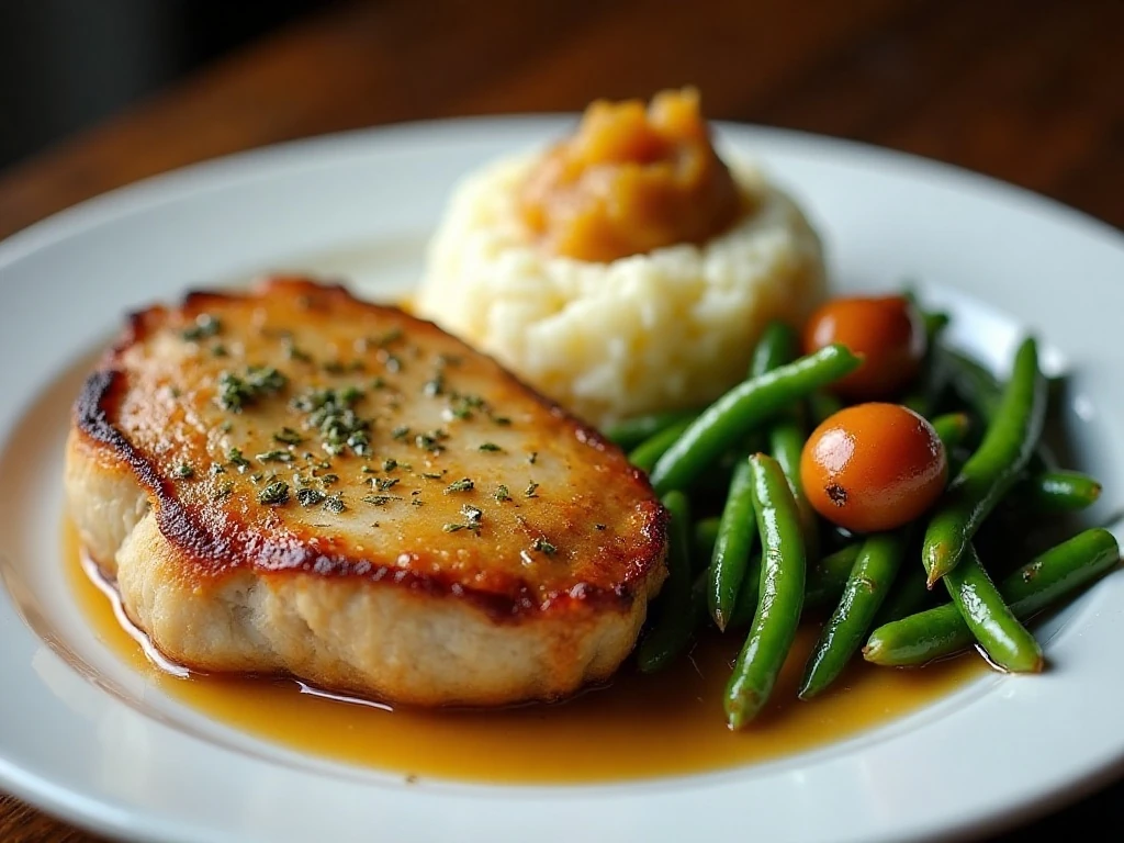 Baked pork chop dinner with classic side dishes