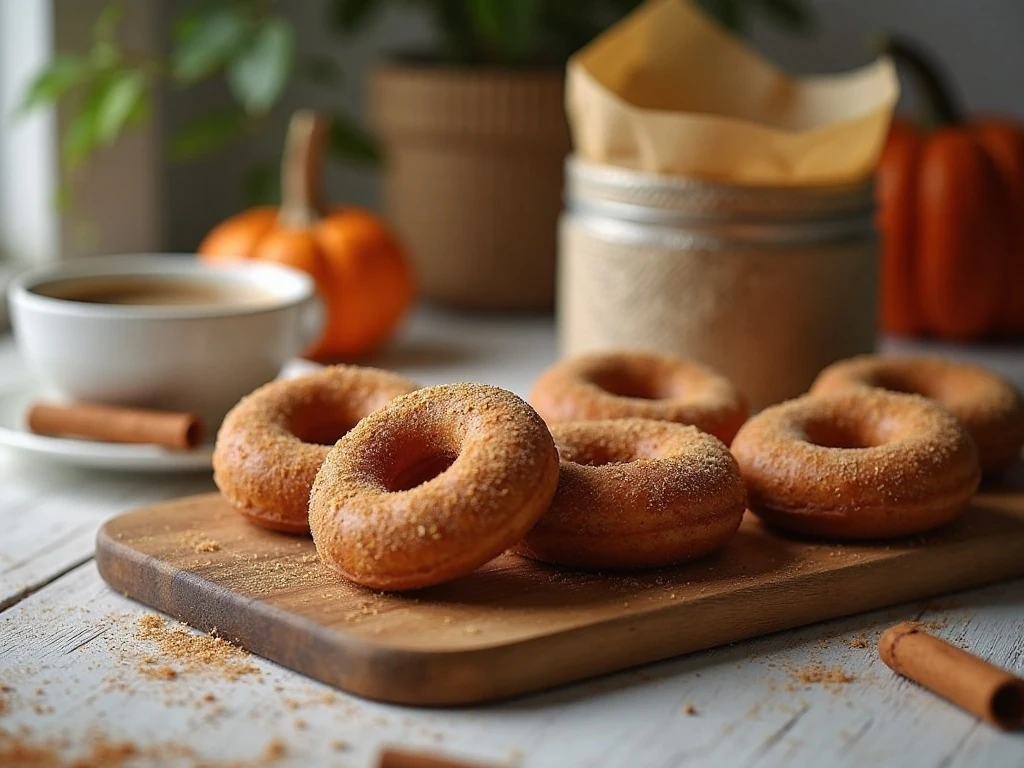 Baked pumpkin donuts served with coffee