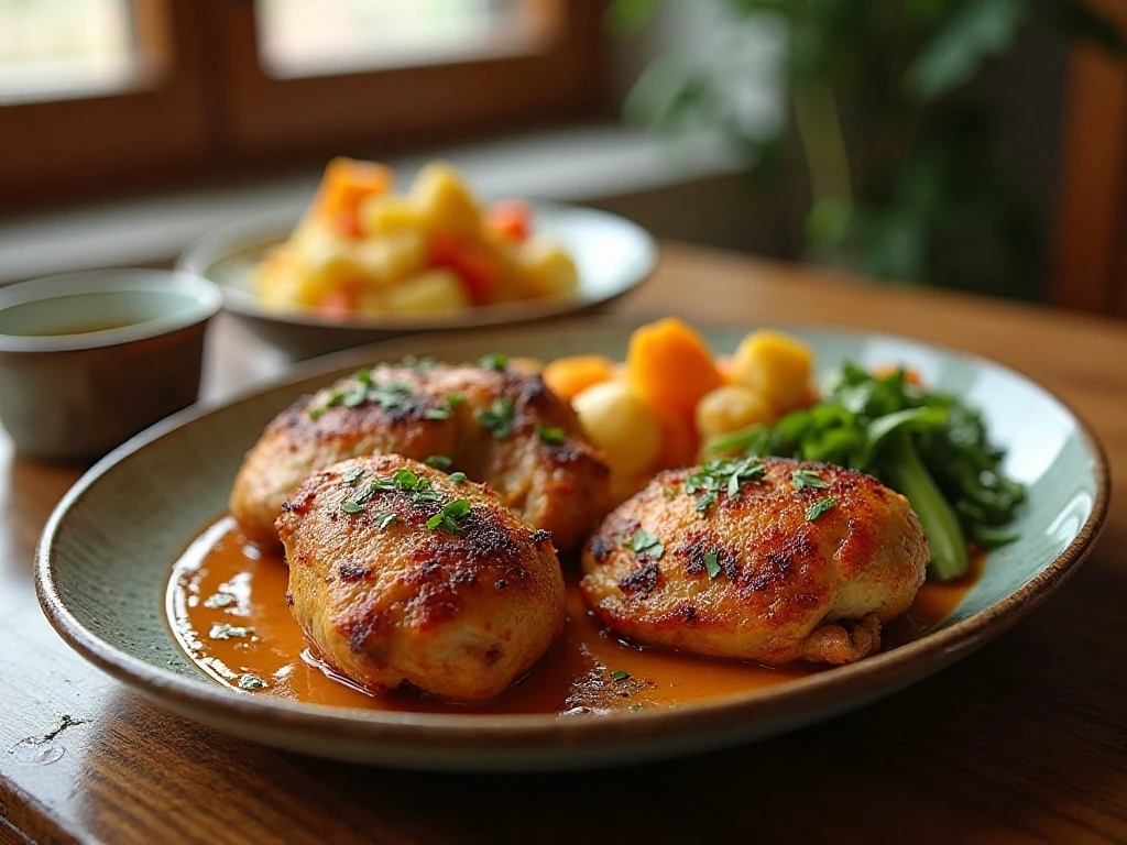 Crispy baked ranch chicken thighs served with vegetables and potatoes
