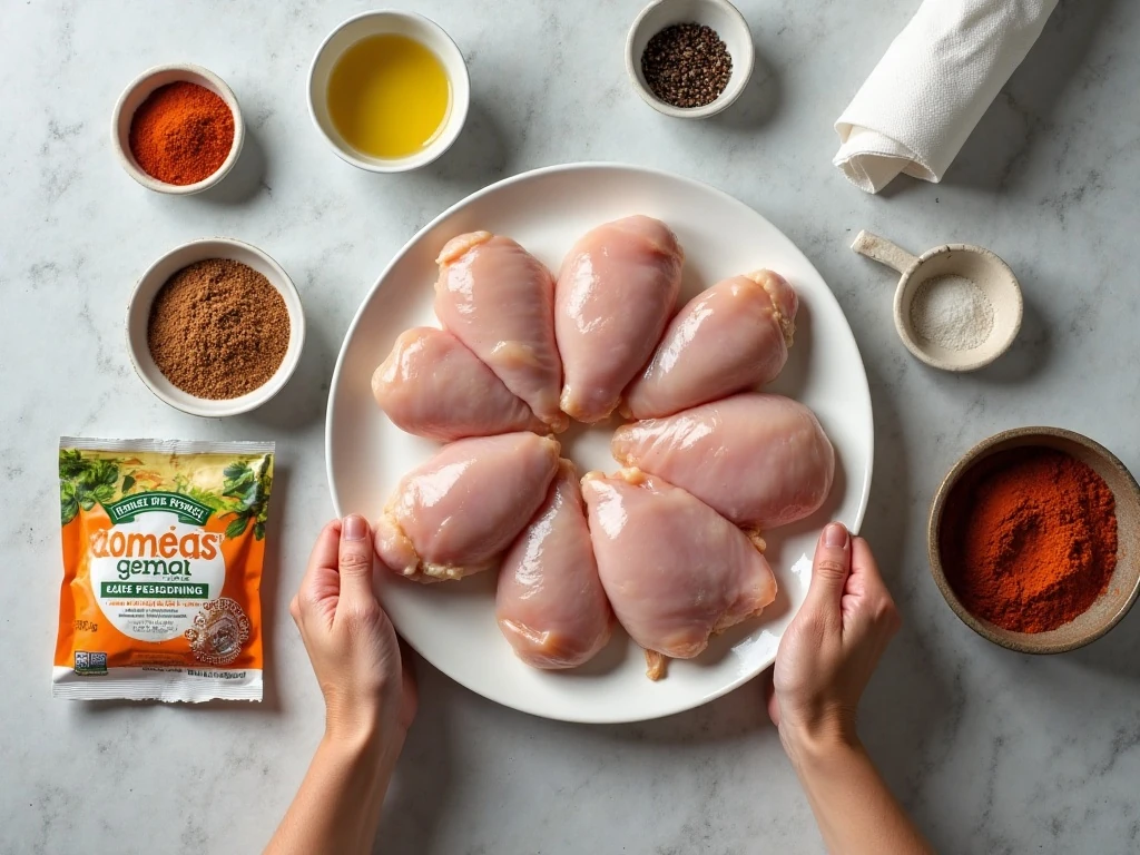 Ingredients for baked ranch chicken thighs arranged on a counter