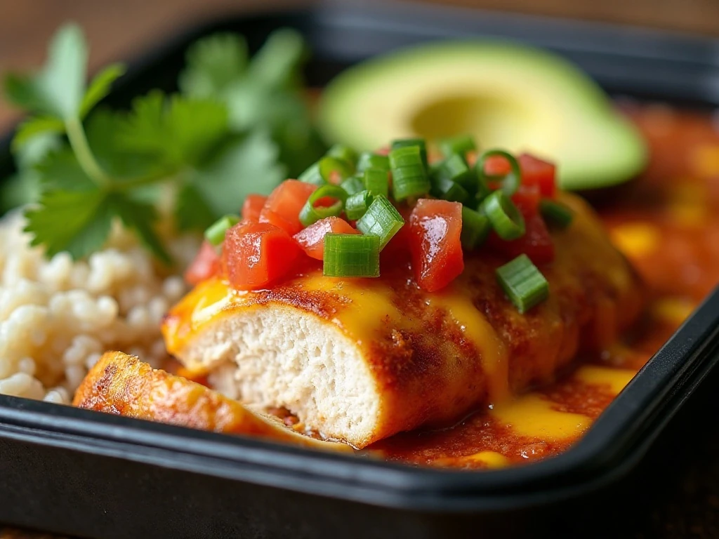 Close-up of juicy salsa chicken with fresh garnishes
