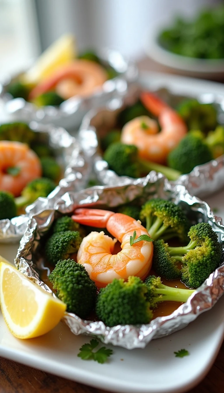 Garlic Lemon Butter Shrimp & Broccoli Foil Packs