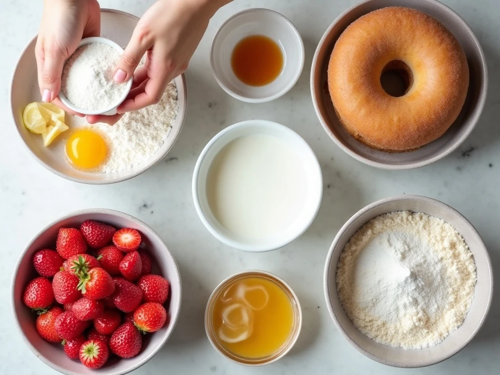 Ingredients for homemade baked strawberry donuts