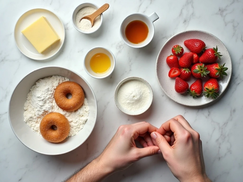 Ingredients for homemade baked strawberry donuts