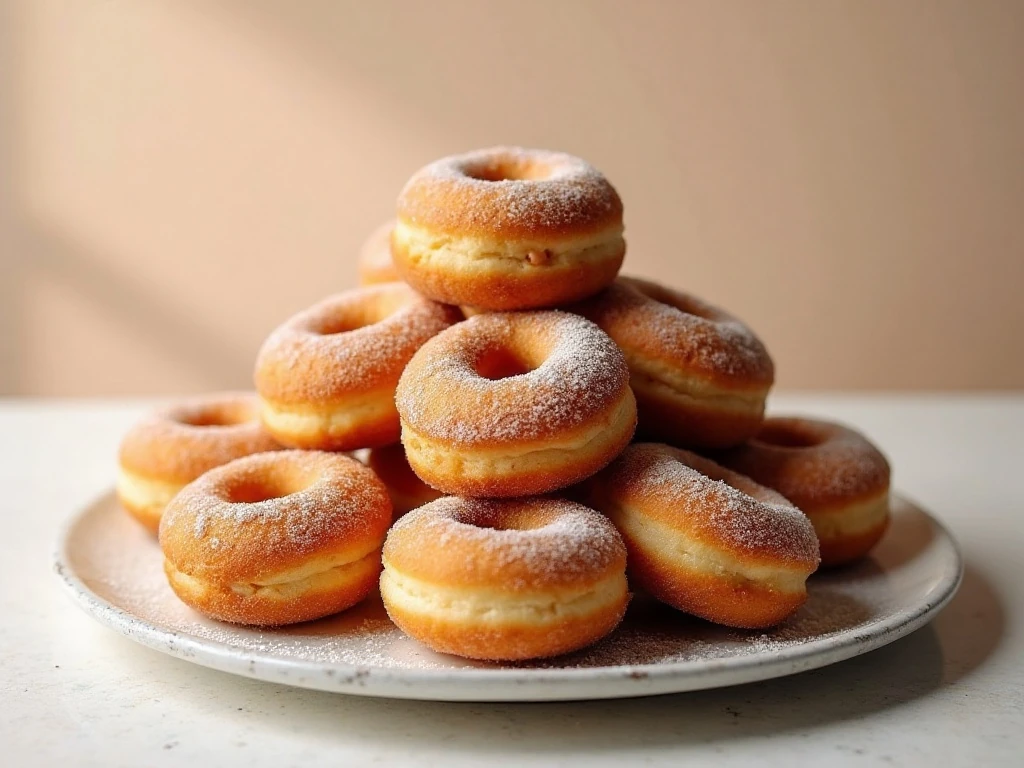 Platter of homemade baked sugar donuts