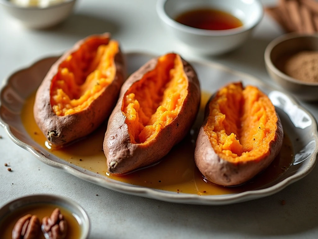 Air-fryer baked sweet potatoes with assorted toppings